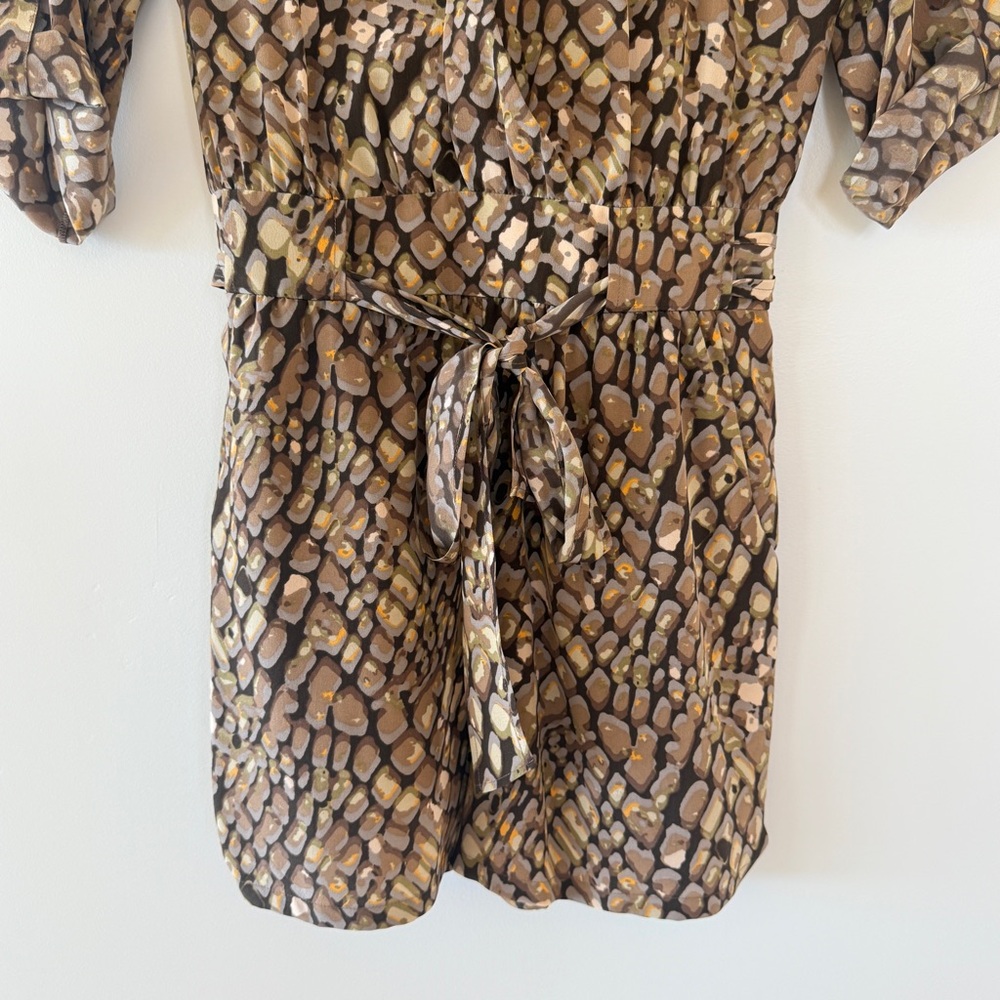 Charlie Jade Silk Romper Womens XS – Abstract Animal Print Jumpsuit Brown Tan - Picture 4 of 9